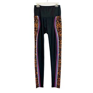 Goldsheep Black Leopard Print Side Striped Leggings - Size Small